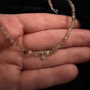 Magal Gemstone & Diamond Necklace, Natural Moonstone, 14k WG, .03ct Diamond
